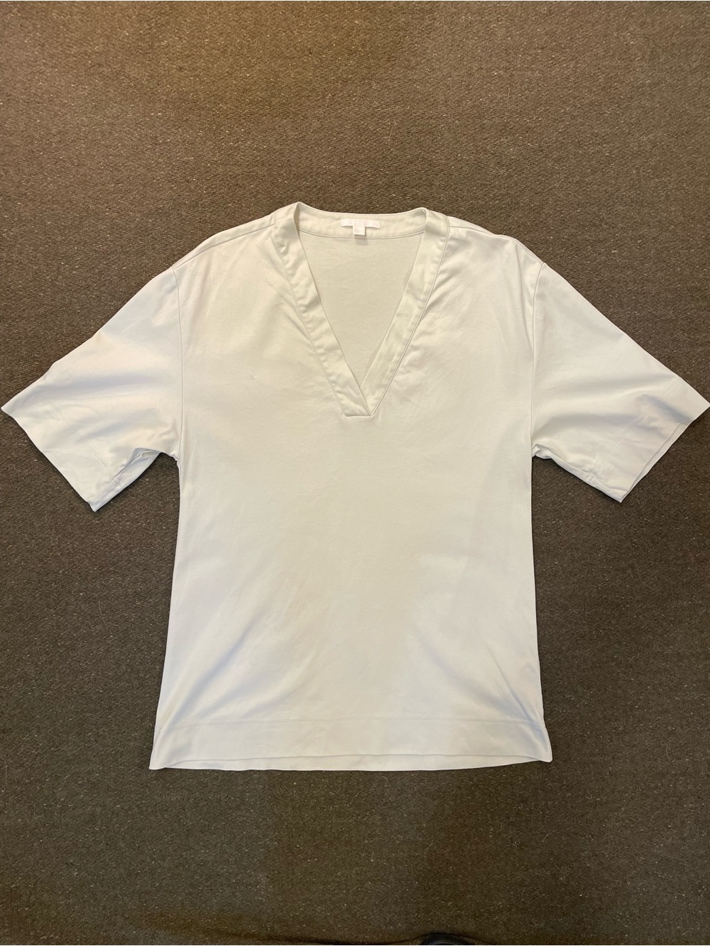 COS Cream Slit Neck Jersey Top Short Sleeve Minimalist Boxy Blouse S